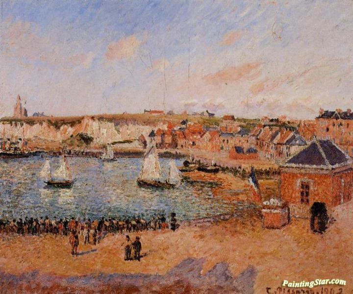 The Inner Harbor, Dieppe: Afternoon, Sun, Low Tide Artwork by Camille Pissarro