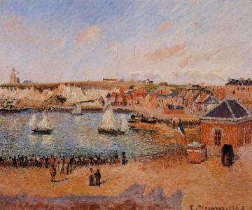 The Inner Harbor, Dieppe: Afternoon, Sun, Low Tide Artwork by Camille Pissarro