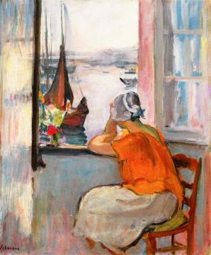 Jeuen femme devant la fenetre ouverte a l'Ile d'Yeu Artwork by Henri Lebasque