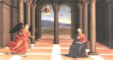 The Annunciation (Oddi altar, predella) Artwork by Raphael