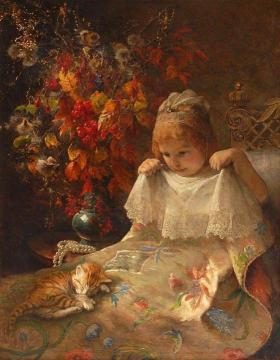 Girl With Cat In Bed Artwork by Jeanna Bauck