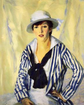 Viv In Blue Stripe Artwork by Robert Henri