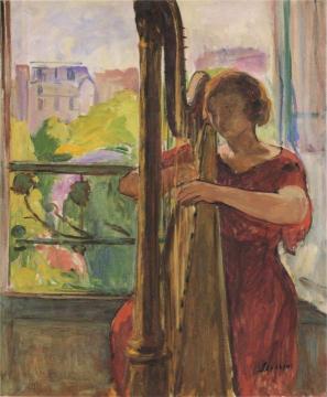 A girl playing a harp Artwork by Henri Lebasque