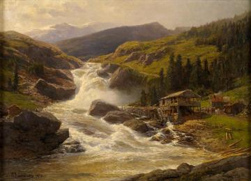 Norwegian Waterfall With Sawmill Artwork by Themistocles von Eckenbrecher