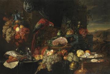 A Richly Laid Table With Parrots Artwork by Jan Davidsz De Heem