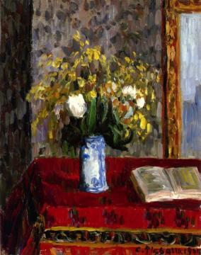 Vase of Flowers, Tulips and Garnets Artwork by Camille Pissarro