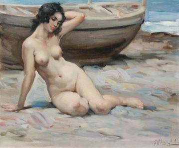Desnudo En La Playa Artwork by Francisco Rodriguez Sanchez Clement
