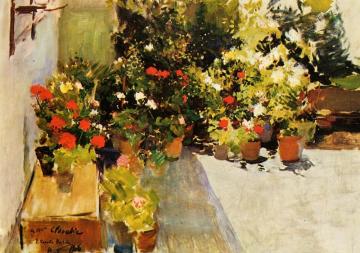 A Rooftop With Flowers Artwork by Joaquin Sorolla y Bastida