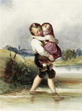 Boy Carrying His Sister Over A Stretch Of Water Artwork by Friedrich von Amerling