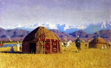 Kirghiz Nomad Tents On The River Chu Artwork by Vasily Vasilevich Vereshchagin