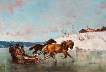 Speeding on ice with two sleds Artwork by Axel Hjalmar Ender
