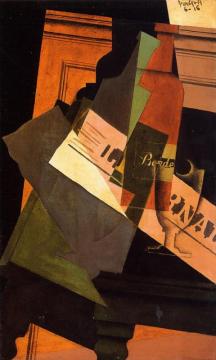 Bottle, Glass And Newspaper Artwork by Juan Gris