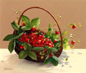 Strawberries In A Basket Artwork by Heinz Scholnhammer
