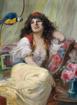 Harem Girl with Parrot Artwork by Richard Geiger