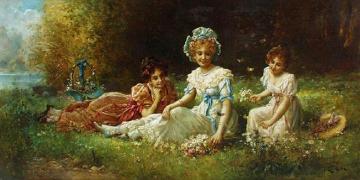 Picking Flowers Artwork by Hans Zatzka