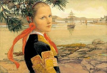 Jeune Bigoudene Devant L' Ocean Artwork by Elisabeth Sonrel