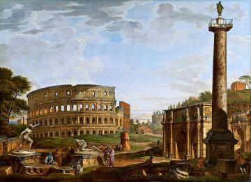 Capriccio with a view of the Colosseum and the Arch of Constantine Artwork by Giovanni Paolo Pannini