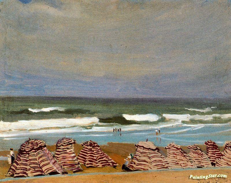 Canopies On The Beach, Biarritz Artwork by Daniel Vazquez Diaz