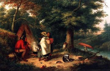 Caughnawaga Indian Encampment at a Portage Artwork by Cornelius Krieghoff