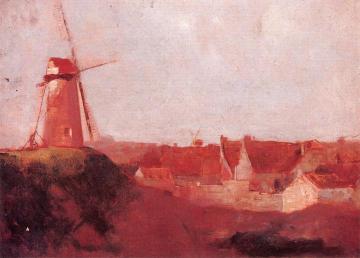 Windmill and Village Artwork by Odilon Redon