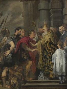 The Emperor Theodsius is Forbidden by Saint Ambrose to enter Milan Cathedral Artwork by Anthony van Dyck