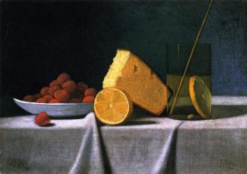 Cake, Lemon, Strawberries And Glass Artwork by John Frederick Peto