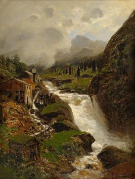 Sawmill By A Waterfall Artwork by Themistocles von Eckenbrecher