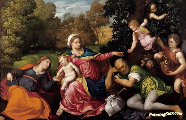 Rest on the Flight into Egypt with St Catherine and Angels Artwork by Paris Bordone
