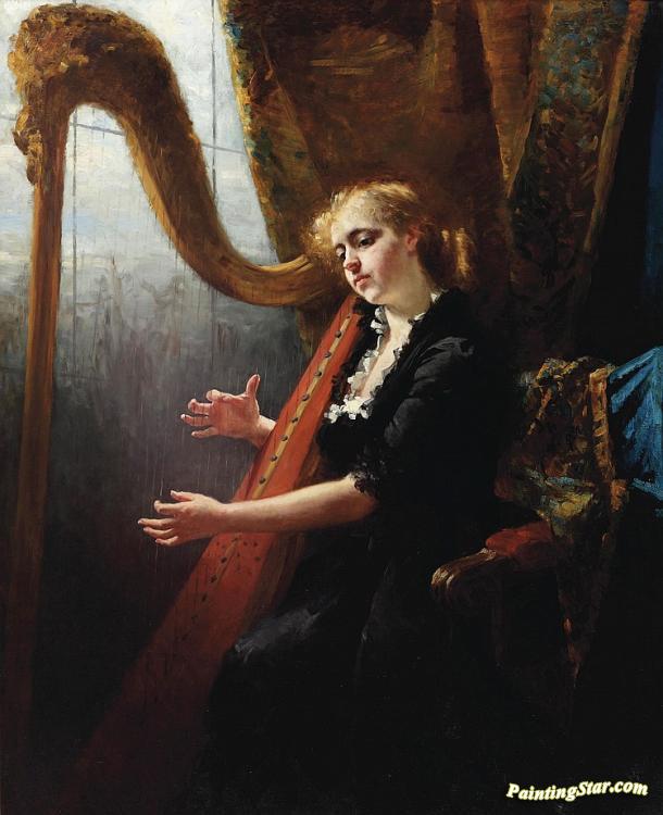 Playing The Harp Artwork by Therese Schwartze