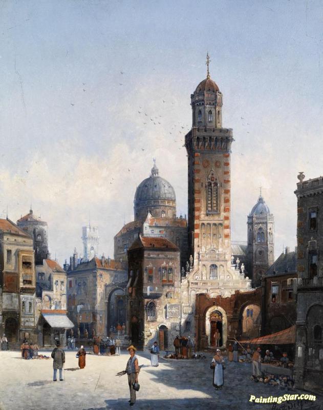 Fictitious View Of An Italian Town Artwork by August von Siegen