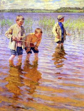 Afternoon Fishing Artwork by Nikolai Petrovich Bogdanov-belsky