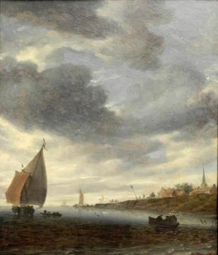 Binnen Lake with Sailing Boat Artwork by Salomon van Ruisdael
