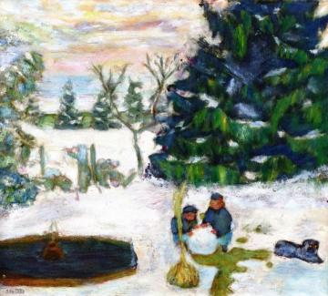 Snow Ball, Children And Dog In The Garden At Grand-lemps Artwork by Pierre Bonnard