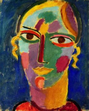 Mystical Head; Female Head on a Blue Background Artwork by Alexej Jawlensky