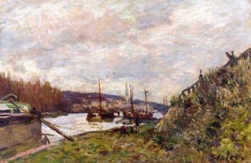 Barge on the Seine, Autumn Effect Artwork by Alfred Sisley
