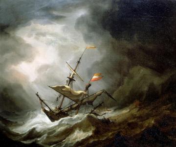 A Mediterranean Brigantine Drifting Onto A Rocky Coast In A Storm Artwork by Willem van de Velde the Younger