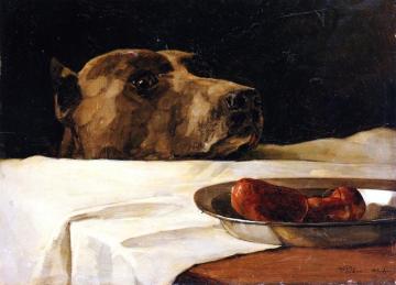 Dog With Plate Of Sausages Artwork by Wilhelm Trübner