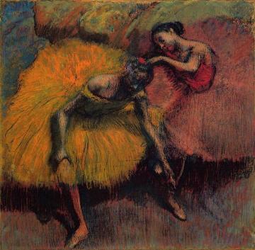 Two Dancers in Yellow and Pink Artwork by Edgar Degas