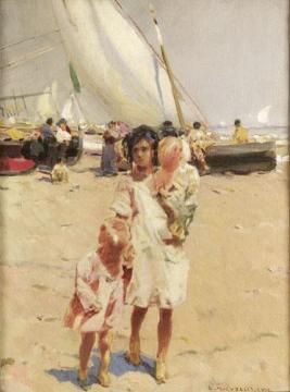 Niños En La Playa Artwork by Enrique Martinez Cubells