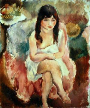 Seated Girl Artwork by Jules Pascin
