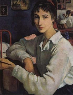 Self portrait in a white blouse Artwork by Zinaida Serebriakova