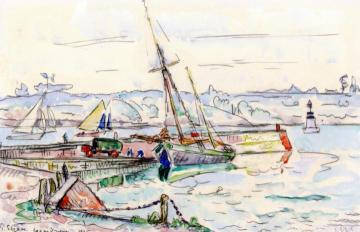 Lézardrieux, Sailboat at Dock Artwork by Paul Signac