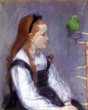 Young Girl with a Parrot Artwork by Berthe Morisot