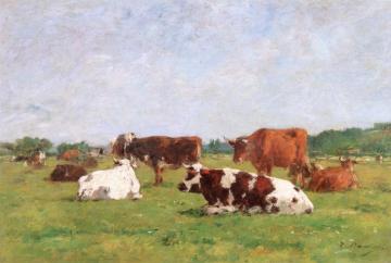 Cows in a Landscape Artwork by Eugène-Louis Boudin