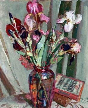 Iris in a Red Glass Vase Artwork by William Charles Penn