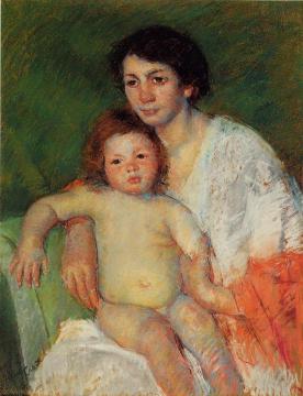 Nude Baby on Mother's Lap Resting Her Arm on the Back of the Chair Artwork by Mary Cassatt