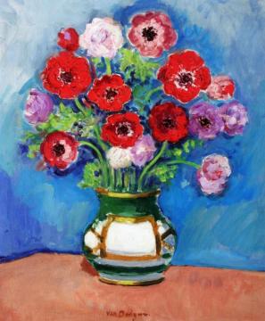 Bouquet Of Flowers On A Blue Background Artwork by Kees Van Dongen