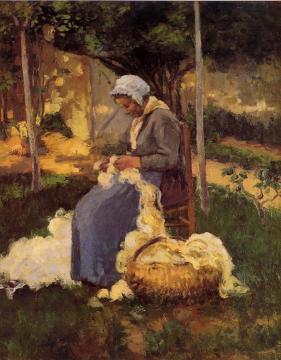 Peasant Woman Carding Wool Artwork by Camille Pissarro