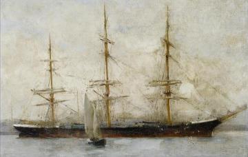 A three-masted ship at anchor Artwork by Henry Scott Tuke