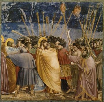 Scenes From The Life Of Christ: 15. The Arrest Of Christ (kiss Of Judas) (cappella Scrovegni (arena Chapel), Padua) Artwork by Giotto di Bondone
